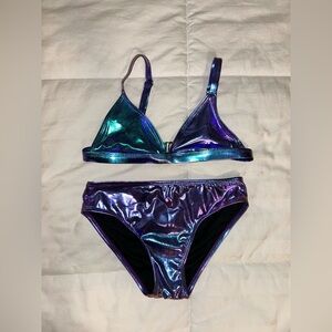 Fashion Nova kids Mini Rhianna Metallic Triangle 2 Piece Bikini - Blue